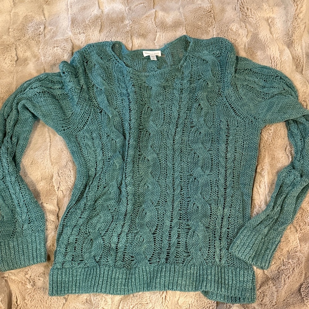 Garnet Hill Open Stitch Turquoise Cable Knit Sweater